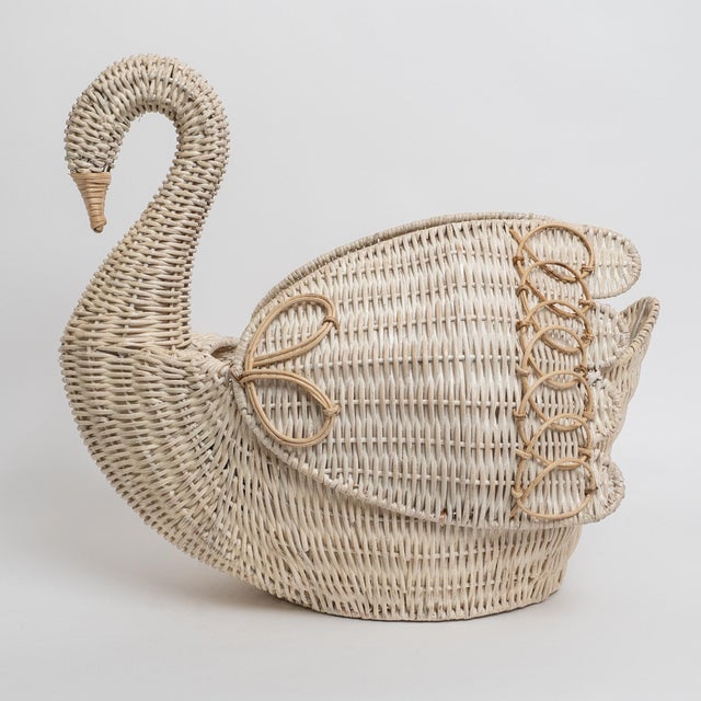 1970s Lucite Provence Rattan Swan Basket For Sale - Image 4 of 7