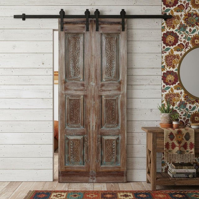 1920s Antique Carved Rustic Farmhouse Door | French Country Style Barn Door 80x28 For Sale - Image 5 of 5