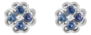 Delicate 2.7 Carat Blue Sapphire Floral Stud Earrings in 925 Silver - A Pair