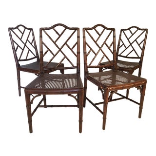 Set of Four Chinese Chippendale Faux Bamboo Dining Chairs For Sale