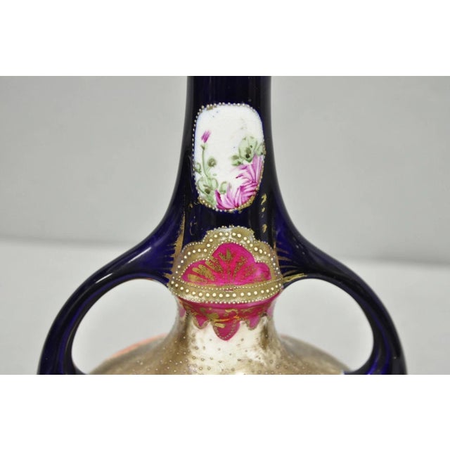 Antique Royal Nippon Hand Painted Nishiki Cobalt Blue Floral Vase With Stopper For Sale - Image 13 of 17