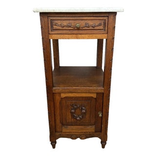 Antique French Oak Bedside Table with Marble Top For Sale