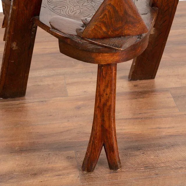 Rustic Antique Hand-Carved Tri Leg Chair For Sale - Image 11 of 13