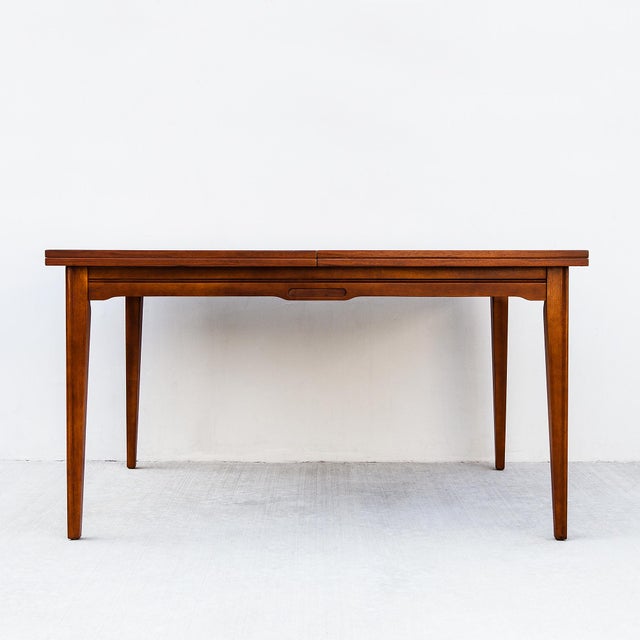 Wood 1960s Restored Mid Century Modern Walnut Expandable Dining Table by Morris For Sale - Image 7 of 13