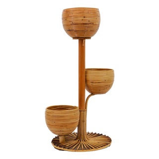 Italian Bamboo and Rattan Plant Holder, 1950s For Sale