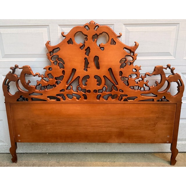 Art Nouveau Antique Art Nouveau Hand Carved Mahogany Queen Size Headboard For Sale - Image 3 of 7