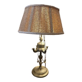 Antique, Anglo, Indian Brass Table Lamp With String Shade. For Sale