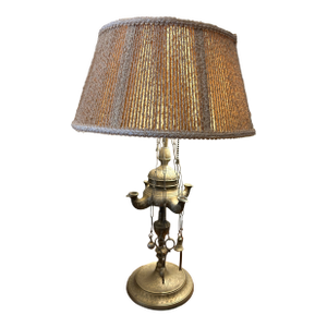 Antique, Anglo, Indian Brass Table Lamp With String Shade.