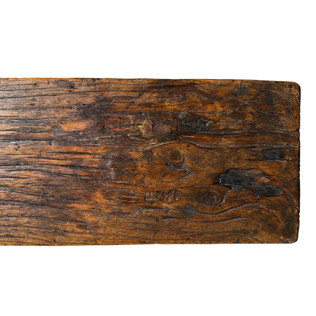 Vintage Stained Elm Village Bench For Sale In Los Angeles - Image 6 of 6