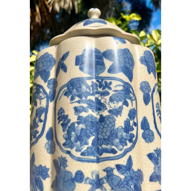 Chinese Chinese Blue & White Porcelain Lidded Ginger Jar For Sale - Image 3 of 9