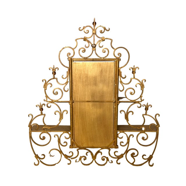 Mid 20th Century Mid-Century Italianate Gilt Iron Etegere Wall Mirror W/ Shelves For Sale - Image 5 of 8