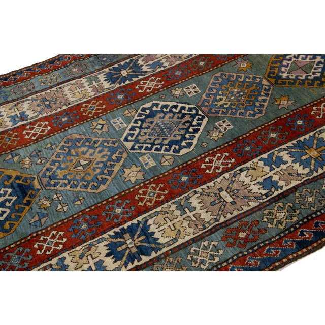 Textile Antique Persian Shirvan Blue Wool Rug With Chic Design For Sale - Image 7 of 7