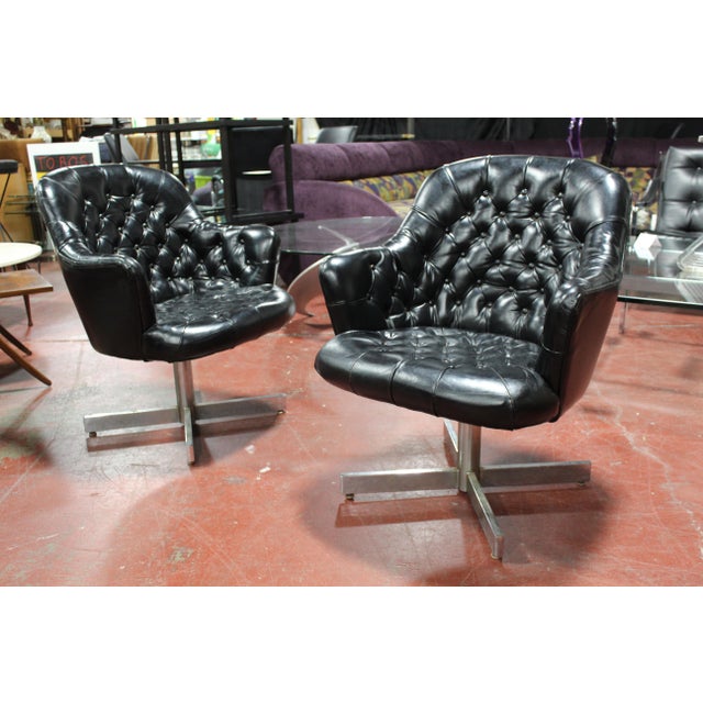 Mid-Century Modern Vladimir Kagan Black Leather & Steel Chairs - a Pair For Sale In Detroit - Image 6 of 13