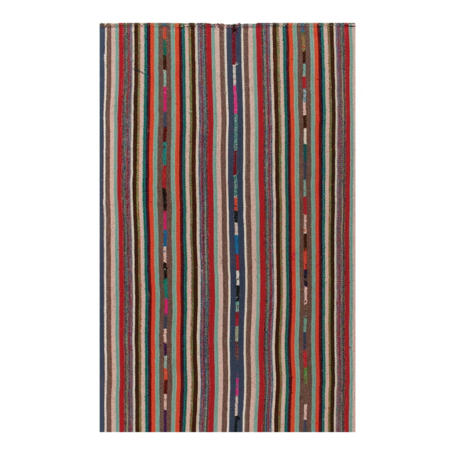 1950s Vintage Chaput Kilim Rug in Polychromatic Stripe Patterns, Multicolor-5'3x8' For Sale