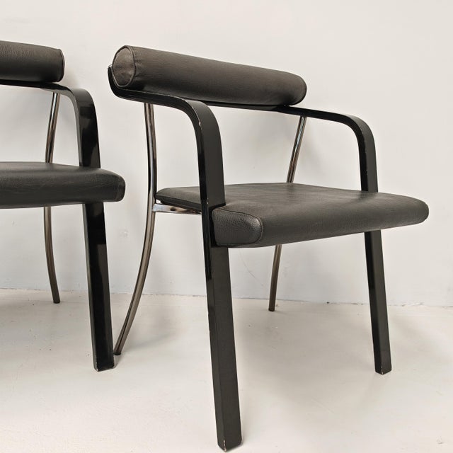 Vintage Black Armchairs with Armrests, 1980s, Set of 4 For Sale - Image 14 of 18