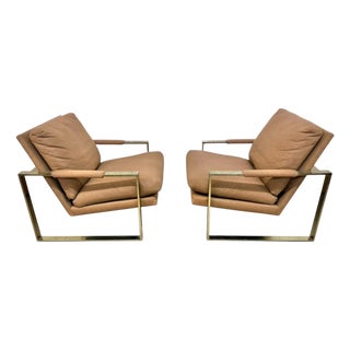 Vintage Thayer Coggin Flat Bar Brass Arm Chairs - Set of 2 For Sale