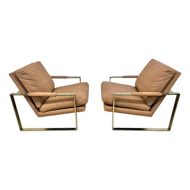 Vintage Thayer Coggin Flat Bar Brass Arm Chairs - Set of 2 For Sale