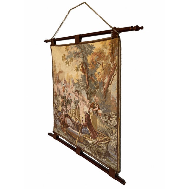 Wood Mid-Century French Pastoral Tapestry Wall Hanging For Sale - Image 7 of 9