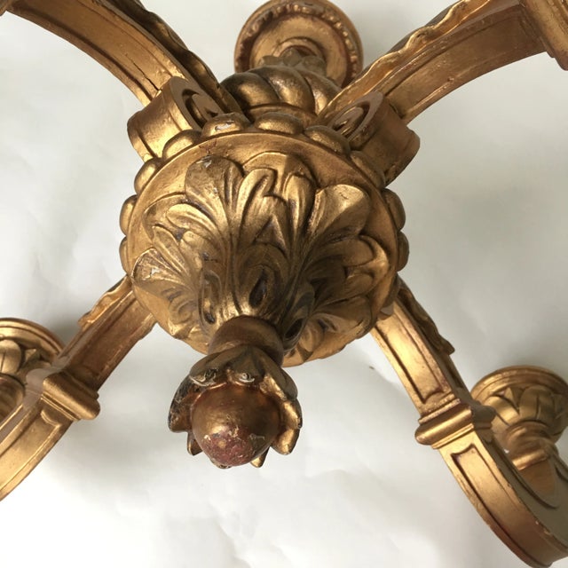 Antique Italian Carved Giltwood Chandelier With Timeworn Gilding, Late 19th Century For Sale - Image 4 of 10