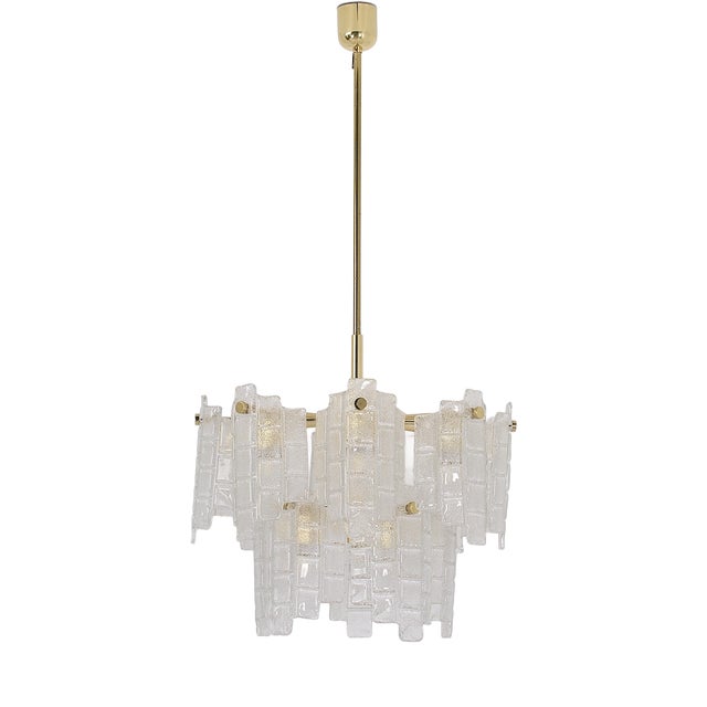 Tiered Pendant Light in Brass and Curved Glass, 1970s For Sale