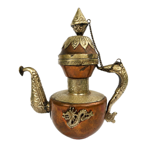 Vintage Tibetan Copper & Brass Dragon Ewer Teapot With Chained Lid