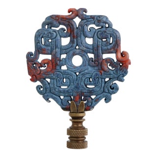 Chinese Carved Stone Lamp Finial on Bronze Hardware For Sale