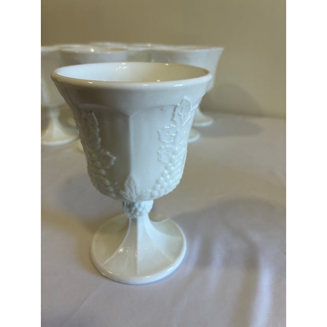 White Vintage White Milk Glass Grape & Vine Pedestal Goblets, Set of 9 For Sale - Image 8 of 13