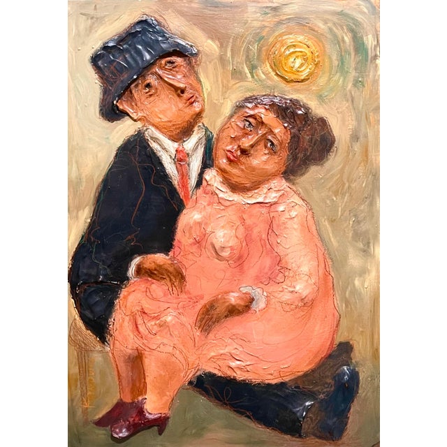 Black Mark Kanovich, Judaica Painting w Sculpture Terra Cotta Jewish Couple Israeli Artist Kanovich For Sale - Image 8 of 13