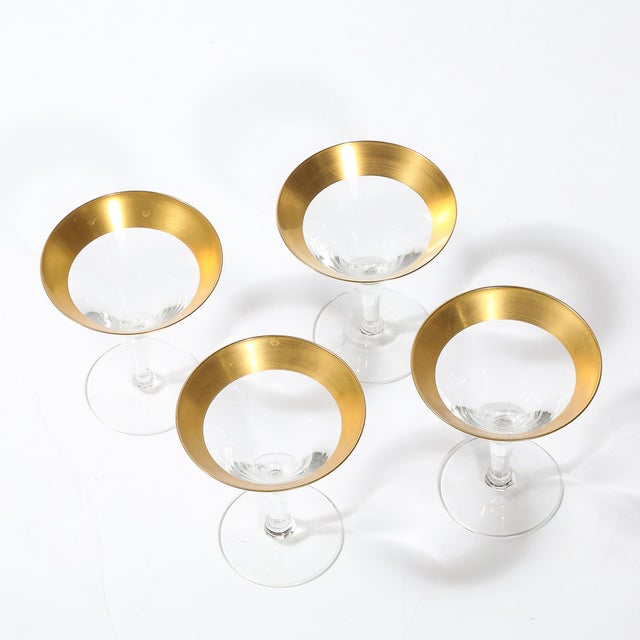 Set of Four 22 Karat Gold Gilt Rimmed Martini Glasses by Dorothy Thorpe For Sale - Image 12 of 12
