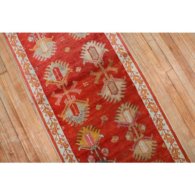 Red Antique Bright Red Oushak Short Runner - 2'5" x 6'6" For Sale - Image 8 of 11