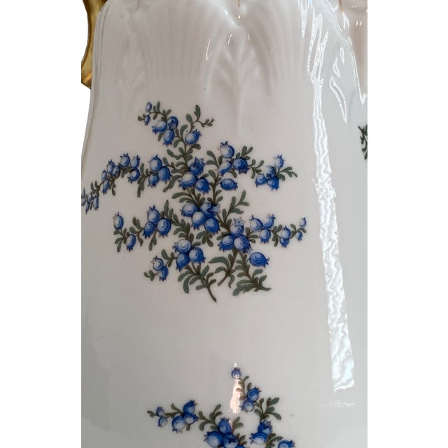 Blue Antique R. Delinières & Cie Limoges Gilt Porcelain Chocolate Pot With Shell Finial For Sale - Image 8 of 17