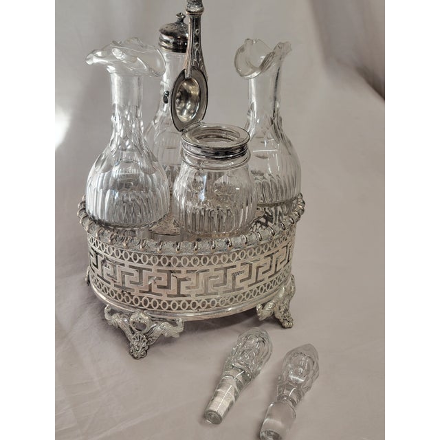 Antique Silverplate and Crystal Four Bottle Cruet Set For Sale In Denver - Image 6 of 11
