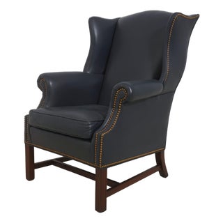 Hancock and Moore Chippendale Style Leather Wingback Chair For Sale