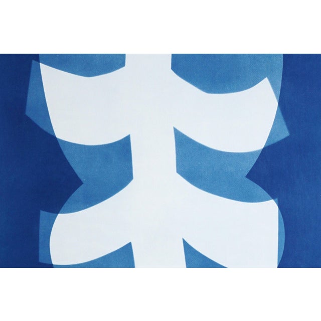 Asian 2025, Asian Totem, Geometric Figures Token in Blue and White, Handmade Cyanotype Monotype on Watercolor Paper by Kind of Cyan For Sale - Image 3 of 8
