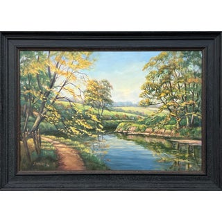 Lush Tree Lined Towpath on the River Lagan in Northern Ireland by Irish Artist 1986 For Sale