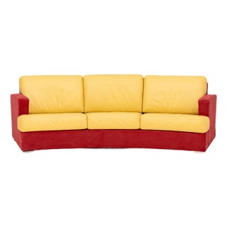 Rolf Benz Curved Two-Tone Suede and Leather Upholstered Sofa For Sale