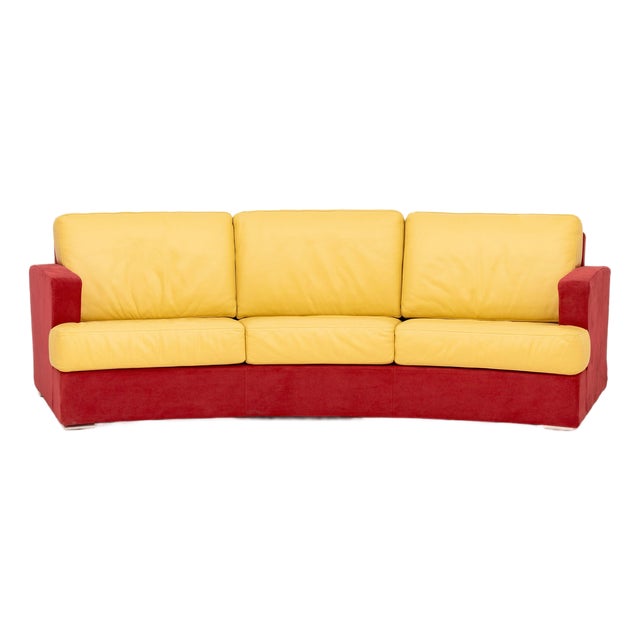 Rolf Benz Curved Two-Tone Suede and Leather Upholstered Sofa For Sale