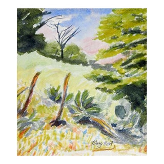 Vintage Small Plein Air Landscape Watercolor Painting For Sale