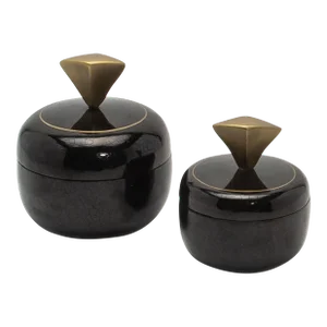 Set of 2 Round Boxes in Black Shell by Kifu Paris