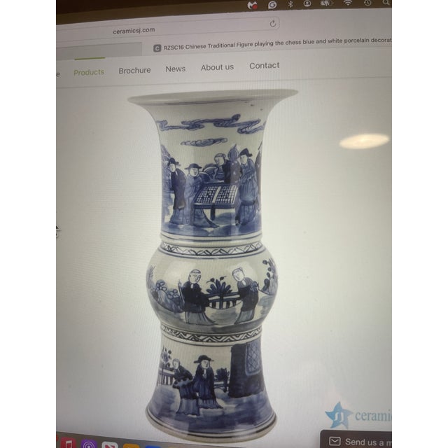 Chinese Pair of Thin, Tall, Blue White Porcelain Vases For Sale - Image 3 of 3