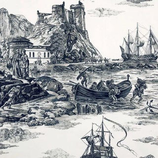 Sample- Schumacher Marine Toile Fabric in Black For Sale