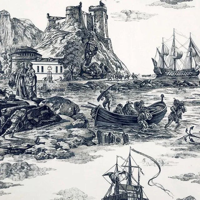Sample- Schumacher Marine Toile Fabric in Black For Sale