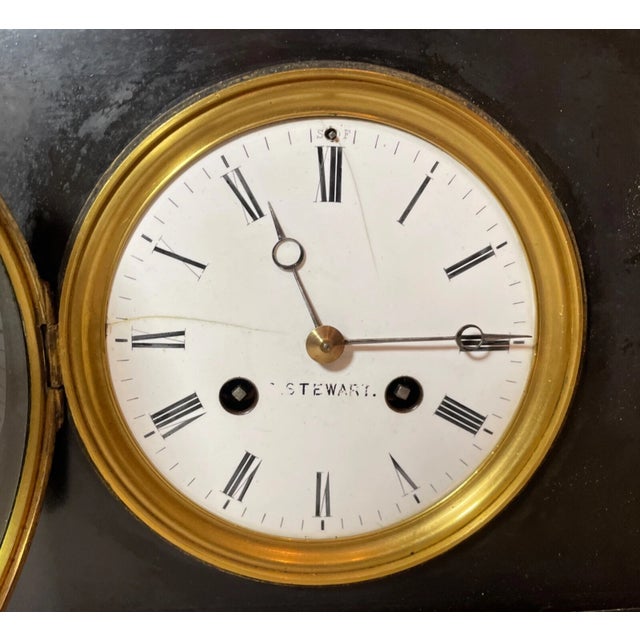19th Century Heavy Antique 19th Century R. Stuart Egyptian Revival Marble Bronze Mantle Clock For Sale - Image 5 of 16