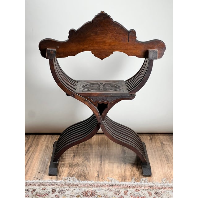 Antique Italian Renaissance Walnut Savonarola Chair C. Late 19th Century For Sale - Image 12 of 12