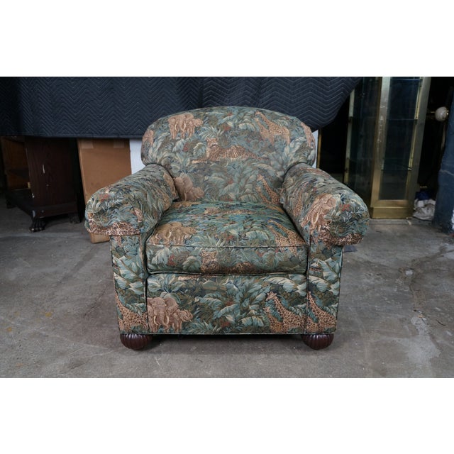 Sherrill Furniture Vintage Sherrill Furniture Traditional Safari Jungle Animal Print Club Arm Chair For Sale - Image 4 of 8