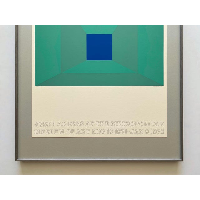 Mid-Century Modern Josef Albers Vintage 1971 Limited Edition Hand Signed " P-Blue " Framed Mid Century Modernist Exhibition Silkscreen Print For Sale - Image 3 of 18