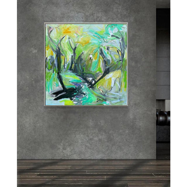Bright Green Large "Green Hills" by Trixie Pitts Large Abstract Expressionist Oil Painting For Sale - Image 8 of 11
