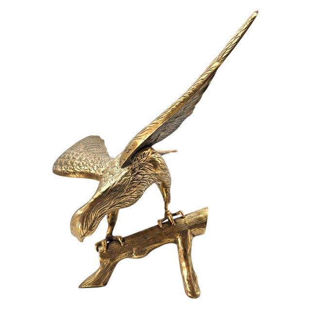 Large Vintage Brass Eagle Landing on Branch Sculpture — 24" Wingspan For Sale - Image 12 of 17