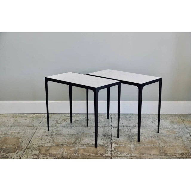 Metal Contemporary Design Frères "Esquisse" Iron and Honed Marble Side Tables - a Pair For Sale - Image 7 of 7