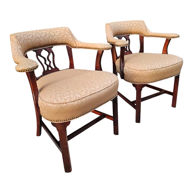 Pair of Late 20th Century George III Style Banker/Library Armchairs by Charles Stewart For Sale